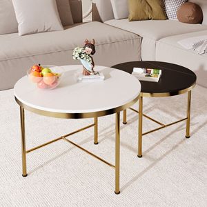 Set di Tavolini da Caffè Moderni a 2 Pezzi, Nero e Bianco, con Piano in Pietra Sinterizzata e Base Dorata, Misure 60 cm e 45 cm - Product Image 3
