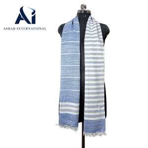 <b>Top</b> Selling Sustainable Indigo Nautical Striped Cotton Scarf Handmade Handloom Maritime Shawl Asymmetric Block Panel Breathable - Product Image 1