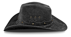 Sombrero de Vaquero de Cuero Genuino Negro Personalizado OEM, Sombrero de Vaquero Vintage de Ala Ancha, Fabricante Mayorista - Product Image 2