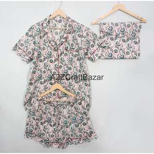 ชุดนอนแขนสั้นผ้าฝ้ายพิมพ์ลายดอกไม้หรูหรา ทำมือ 100% นุ่มสบาย ระบายอากาศได้ดี สำหรับฤดูใบไม้ร่วง/ฤดูหนาว เหมาะสำหรับใช้ในบ้านและโรงแรม - Product Image 5