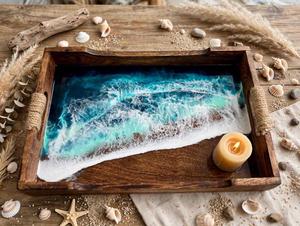Handmade <b>Wooden</b> <b>Tray</b> with Colorful Resin Inlay for Decorative Serving and Gift Purposes Storage <b>Trays</b> - Product Image 4