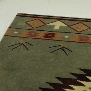 Tapis d'aire libre en laine verte rustique à motif géométrique, style tribal sud-ouest, tufté à la main, pour salon, chambre à coucher, tapis décoratif - Product Image 2