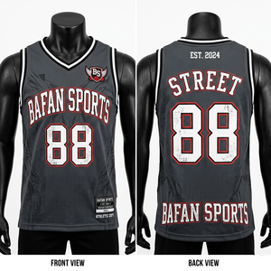 Camiseta 100% algodón para hombre, corte holgado, estampada, estilo jersey de baloncesto, 180 GSM, malla de poliéster suave, gris, negro, rojo, blanco, termoimpresa. - Product Image 1