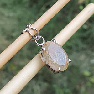 Plata de Ley 925 chapada en oro minimalista clásico filigrana fianza rutilo cuarzo corte ovalado colgantes dijes collar - Product Image 1