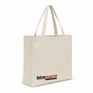 Sac fourre-tout promotionnel personnalisé en toile 200 GSM en polycoton recyclé 43x43x25 cm avec soufflet de fond, impression logo personnalisée bicolore, vente en gros - Product Image 4