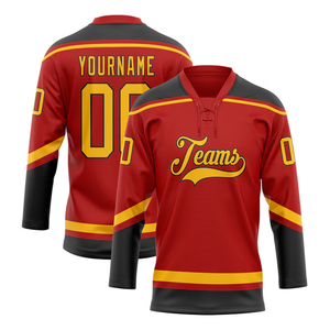 Maillot de hockey sur glace personnalisé pour homme, noir, col en V, sublimation intégrale, évacuation de l'humidité, 300g polyester, manches longues, sangle réglable - Product Image 1