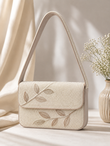 Bolso Rectangular Lavable de Uso Diario con Patrón de Hojas Bordado a Mano con Cuentas de Vidrio - Product Image 1