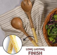 Utensilios de Madera para Servir Ensaladas, Juego de Cuchara y Tenedor de 12 Pulgadas, Madera de Mango Multicolor