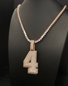 Colgante Personalizado de Plata de Ley 925 con Moissanita, Número 4, Letra con Incrustaciones de Diamantes, Chapado en Rodio, Joyería Unisex - Product Image 2