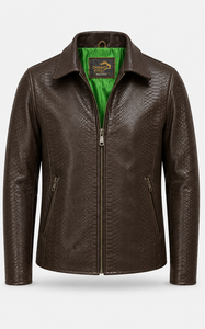 CHAMP KING Veste de moto en cuir gaufré marron pour homme, col rabattu, fermeture éclair - Product Image 2
