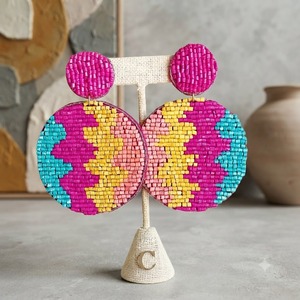 Boucles d'oreilles pendantes faites à la main avec perles, boucles d'oreilles rondes, bijoux fantaisie colorés pour femmes - Product Image 2