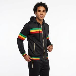 Unisex Black Hooded <b>Tracksuit</b> With Zipper Fly Full Sleeve Joggers Casual Autumn Wear Breathable <b>Polyester</b> Material - Product Image 4