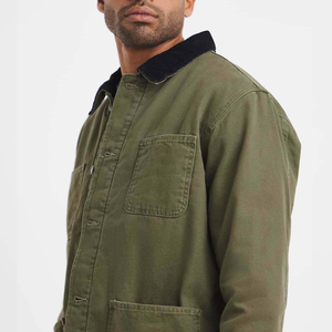 Wholesale Winter Cotton Blended <b>Canvas</b> Custom LOGO Unisex Work <b>Jacket</b> with Stand Collar Pattern Front Button Multi Pockets - Product Image 4