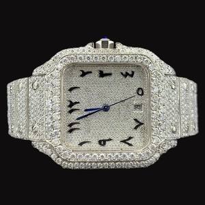 Reloj de Pulsera de Marca para Hombre, con Diamantes Moissanite de Alta Gama, Totalmente Cubierto de Diamantes, Esfera Cuadrada con Números Arábigos, Oro Blanco, para Cualquier Ocasión - Product Image 1