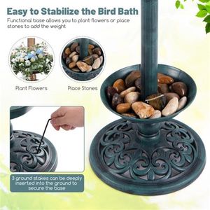 Green Solar Powered Lamp Standing Pedestal Birdbath and Feeder Combo for Bird Supplies - Product Image 6