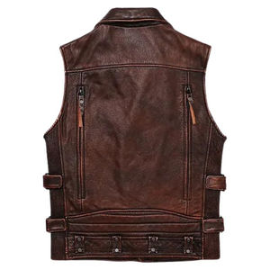 Gilet de moto en cuir véritable pour homme, design à revers avec fermeture éclair diagonale, sans manches, en cuir de vachette, service OEM, respirant - Product Image 4