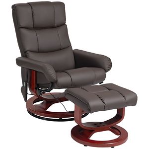 Poltrona Reclinabile Girevole con Massaggio in Ecopelle Marrone e Poggiapiedi, Controllo Remoto e Maniglia Manuale con Funzione Elettrica per il Massimo Comfort Domestico - Product Image 1