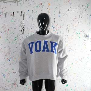 VOAK ASH GREY <b>Mock</b> <b>Neck</b> Sweatshirt 100% BLUE Applique Embroidery wide <b>neck</b> Sweatshirt Finer Threads - Product Image 5