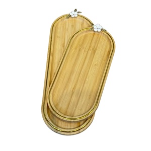 Prime Quality <b>Oval</b> Wooden Serving Tray With White Floral Accent <b>Table</b> Organizer Tea And <b>Coffee</b> Serving Tray In Wholesaler Price - Product Image 1