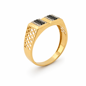 <b>Mens</b> 18KT Yellow Gold Dual Square <b>Black</b> and White Cubic Zirconia <b>Ring</b> Geometric Openwork Statement Band Wedding Party Gift Jewe - Product Image 2