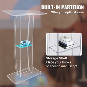 Podio de Acrílico Transparente de 47 Pulgadas de Alto con Amplia Superficie de Lectura y Estante de Almacenamiento, Púlpito Pulido de Pie - Product Image 6