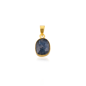 Pendentif unisexe fait main en laiton plaqué or classique avec apatite néon naturelle sertie en clos et motif géométrique - Product Image 1