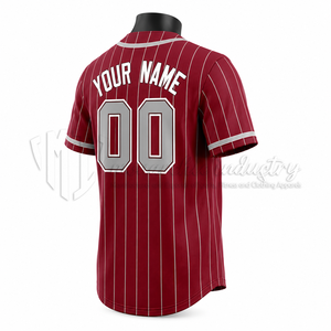 Camiseta de Béisbol a Rayas Rojas para Hombre, Manga Corta, Cierre de Botones, Transpirable, de Poliéster, con Logotipo en la Manga Izquierda - Product Image 4