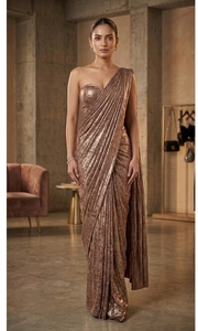 KV Gorgeous Bronze Radiant <b>Red</b> <b>Silk</b> Saree with Unstitched Blouse - Product Image 3