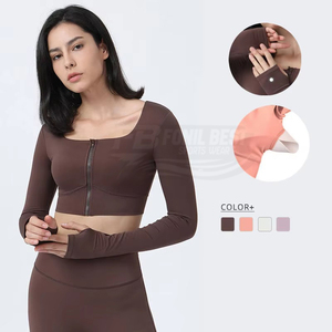 Conjunto de Yoga de 2 Piezas para Mujer, Transpirable, Color Sólido, Cintura Alta, Cordón Elástico, Ligero, Camiseta para Gimnasio y Entrenamiento, Personalizable - Product Image 6