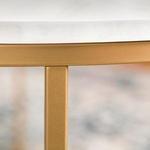 Luxury Round <b>White</b> <b>Marble</b> Top Coffee <b>Table</b> with Gold Metal Frame Modern Living Room Accent <b>Side</b> <b>Table</b> - Product Image 5