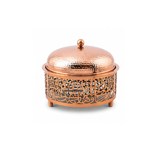 Gold Metal Round Casserole Pot with Dome Lid Oriental Hollow Out Insulated <b>Food</b> <b>Warmer</b> <b>Container</b> - Product Image 6