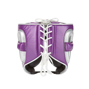 Protège-tête de boxe en cuir PU violet avec fermeture à lacets pour adultes, équipement de protection unisexe - Product Image 3