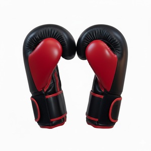 Gants de boxe professionnels en cuir en gros avec sangle de poignet lacée, noirs et rouges, anti-humidité, fabricant OEM - Product Image 2