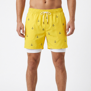 <b>Men's</b> Professional 2-in-1 Swim Shorts with Secure Pocket Anti-Chafe Liner Yellow Anchor <b>Trunks</b> Custom Branding Gear - Product Image 2