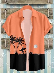 Chemise décontractée à col coupé, coupe ajustée, en tissu extensible, à manches courtes, imprimé plage hawaïenne, style tendance - Product Image 3