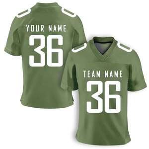 Jersey de Fútbol Americano Personalizado Verde Oliva, Cuello en V, Uniforme de Equipo, Marca Privada OEM, Nombre y Número Personalizados, Sublimación, Venta al Por Mayor - Product Image 1