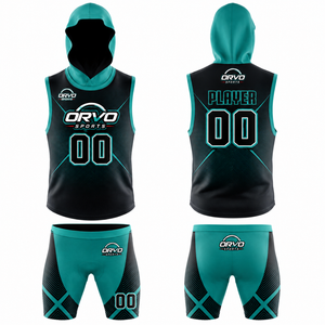 Ensemble de maillot de football ORVO SporCustom à impression numérique, avec capuche, manches longues, débardeur, short, évacuation de l'humidité, respirant, séchage rapide, 100% - Product Image 3