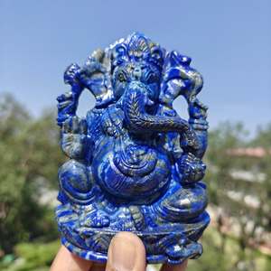 Statue de Ganesha en lapis-lazuli bleu afghan sculptée à la main, figurine en pierre précieuse sculptée pour la décoration de la maison, cadeau - Product Image 1