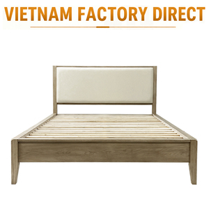 Solid Oak Wood Platform <b>Bed</b> with Upholstered Headboard Minimalist Design Wooden <b>Bed</b> Vietnam Factory Direct OEM/ODM - Product Image 1