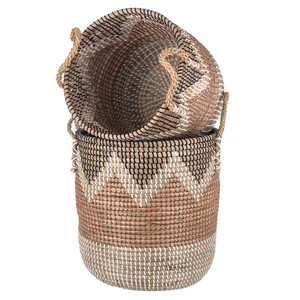 2022 Top Selling Handwoven Seagrass <b>Storage</b> <b>Basket</b> Plastic Fabric Cloth Metal Handles <b>Toy</b> Kitchen Household Sundries <b>Storage</b> Bag - Product Image 2