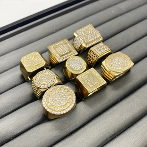 Duyizhao 14k Gold Plated Square Round Vintage CZ <b>Iced</b> Classic Style <b>Ring</b> Gift for Men - Product Image 1