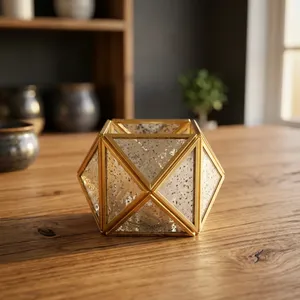 Artisan Design Handmade Geometric Brass Lantern Votive <b>Candle</b> <b>Holder</b> with <b>Mirrored</b> Glass Model VO906 for Home Wedding Decor Gift - Product Image 5