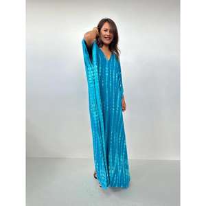 Vestido Maxi Kaftan Tie Dye para Mujer |   Ropa de resort lavable de corte holgado y extragrande con cintura natural |   Vestido de Playa y Salón Teñido a Mano - Product Image 2