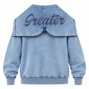 เสื้อฮู้ดยูนิเซ็กซ์สีน้ำเงินเดนิมแบบซิปเต็มตัว รุ่น 1922 ปักลาย แจ็คเก็ตมีฮู้ดแบบลำลอง ซักแล้ว ใส่สบาย แขนยาว มีกระเป๋าจิงโจ้ สไตล์สตรีทแวร์ - Product Image 5