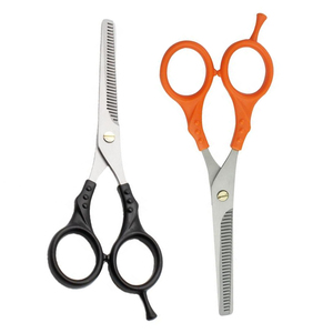 ผู้ผลิตขายส่ง OEM กรรไกรซอยผมด้ามพลาสติกสีดำและสีส้มสำหรับมืออาชีพ  กรรไกรตัดผมสำหรับร้านเสริมสวย - Product Image 1