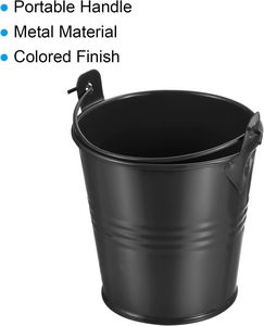 Black <b>Metal</b> <b>Bucket</b> with Handle for Events School Storage Party Home Garden Utility - Product Image 3