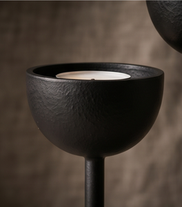 Contemporary Textured Dark Gray Finish <b>Metal</b> Candle Holder Sculptural Multi Tier Staggered <b>Bowl</b> Art Piece for Luxury Interior - Product Image 3