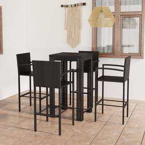 Conjunto de Bar de Jardín de Ratán PE Negro con Reposapiés de Acero con Recubrimiento en Polvo, Muebles Duraderos para Exteriores - Product Image 1