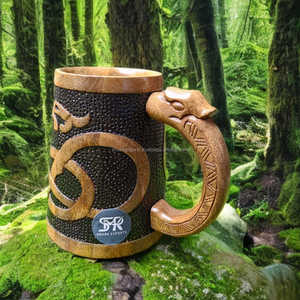 Jarra de Cerveza Rústica de Madera, Jarra Grande con Patrón de Dragón Grabado, Apta para Lavavajillas, Ecológica, para Amantes de la Cerveza, el Vino y las Bebidas Frías - Product Image 3