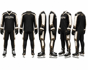 Ensemble d'uniformes de hockey sur glace pour hommes adultes, impression par sublimation personnalisée, jersey respirant en polyester, pantalon, gants, patins - Product Image 3